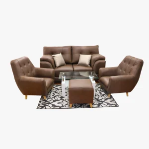 Vista completa de la Sala Merlot 2 Puestos Zafiro con diseño moderno y tapizado en color zafiro.